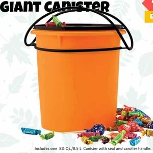 Tupperware Halloween Orange Canister with Black Handle